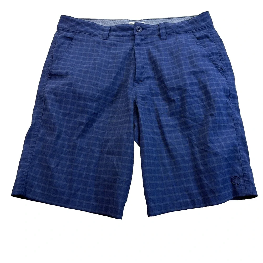 HANG TEN STRETCH WALK SHORTS MENS SIZE 36 NAVY PLAID CASUAL POCKETS